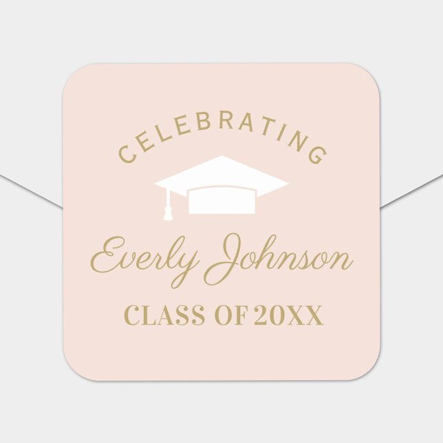 Elegant Blush and Gold Custom Graduation Square Sticker (Creator Uploaded)
