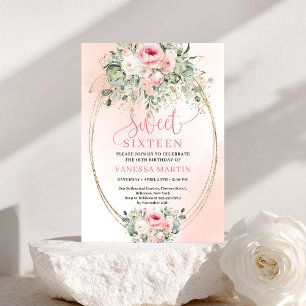 Elegant Blush and Gold Floral Sweet Sixteen Invite