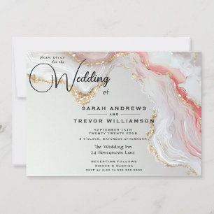 Elegant Blush and Gold Fluid Ink Agate Invitation
