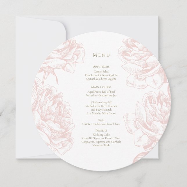 Elegant Blush and gold rose Circle menu (Front)