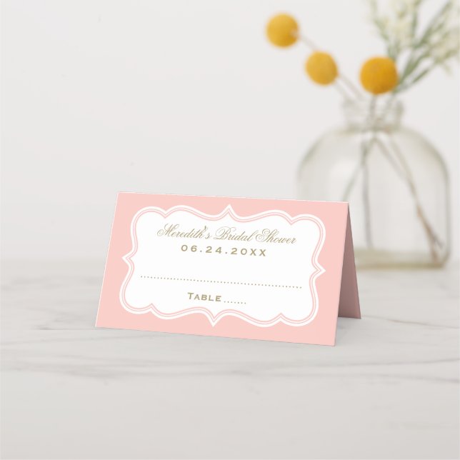 Elegant Blush and Gold Wedding Bridal Shower Place Card (Front)