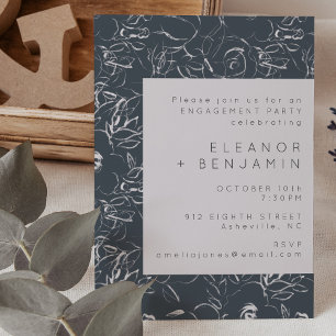 Elegant Blush and Grey Botanical Engagement Party Invitation
