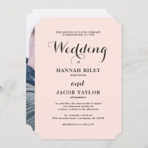 Elegant Blush and Grey Wedding Photo Invitation