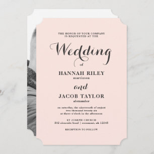 Elegant Blush and Grey Wedding Photo Invitation