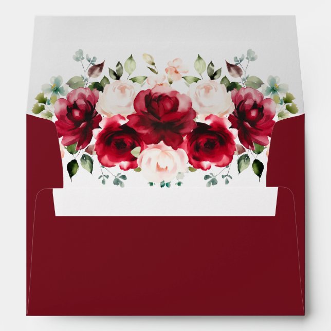 Elegant Blush and Red Roses Wedding Envelope (Back (Bottom))
