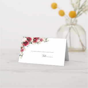 Elegant Blush and Red Roses Wedding Place Card