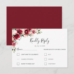 Elegant Blush and Red Roses Wedding RSVP Card
