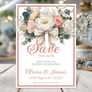 Elegant Blush and White Floral with bow Wedding Invitation