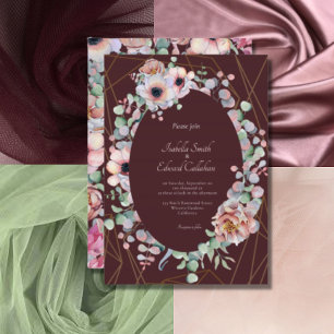 Elegant Blush Anemone Floral Wreath Wedding Invitation