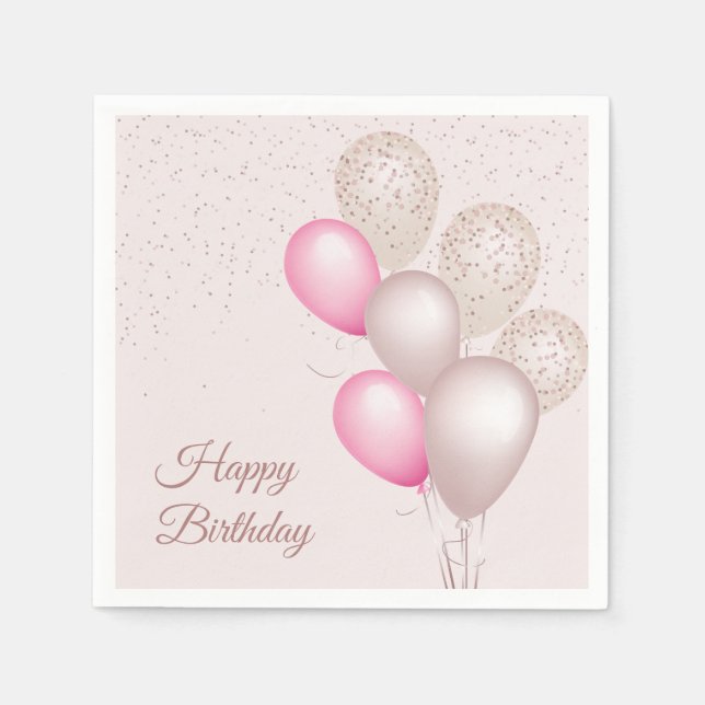Elegant Blush Beige Balloons Birthday Paper Napkin (Front)