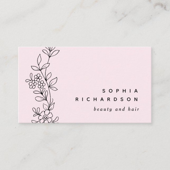 Elegant Blush Black Botanical | Any Editable Business Card (Front)