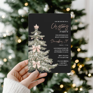 Elegant Blush & Black Christmas Tree Invitation