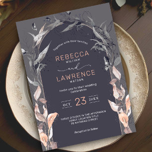 Elegant blush black floral wedding Invitation