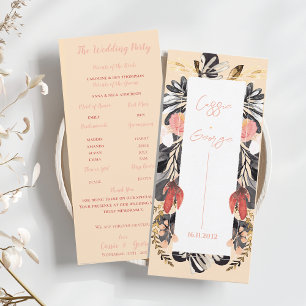 Elegant Blush & Black Floral Wedding Program Card