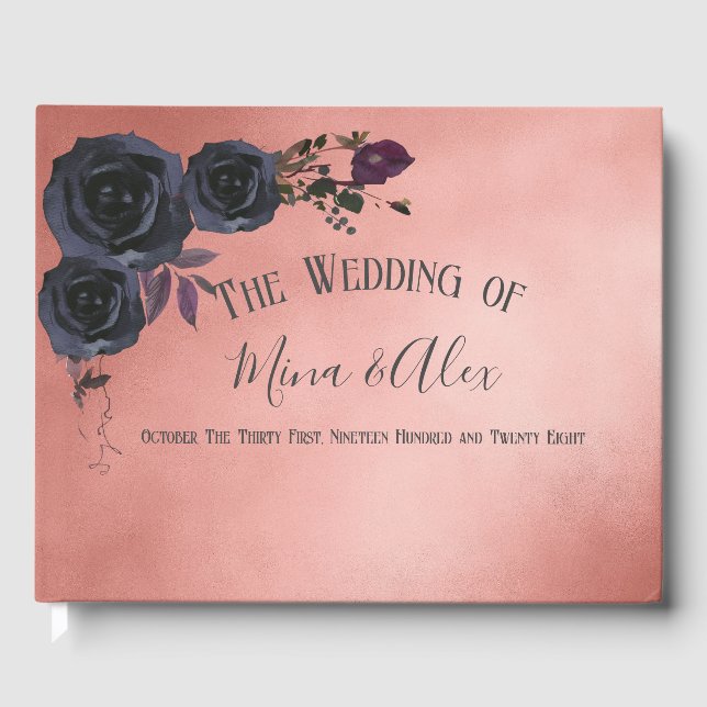 Elegant Blush Black Rose Photo Wedding  Guest Book (Front)