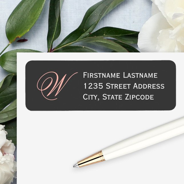 Elegant Blush Black Script Monogram Address Return Address Label (Creator Uploaded)