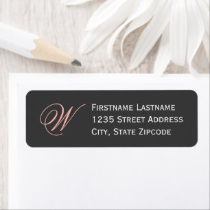 Elegant Blush Black Script Monogram Address Return Address Label