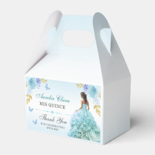 Elegant Blush Blue Floral Quinceañera Birthday Favour Box