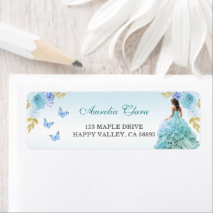 Elegant Blush Blue Floral Quinceañera Return Address Label