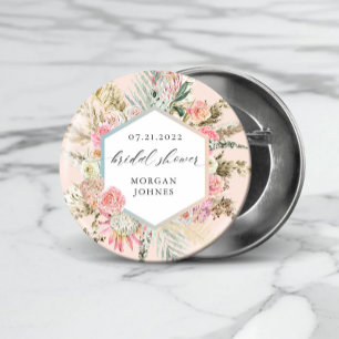 Elegant Blush Bohemian Floral Bridal Shower 3 Cm Round Badge