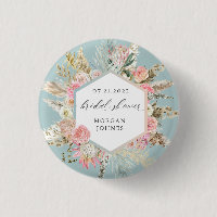 elegant blush bohemian floral Bridal Shower  Butto