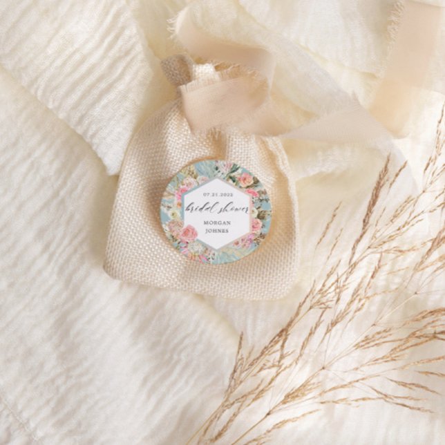 Elegant Blush Bohemian Floral Bridal Shower Classic Round Sticker (Creator Uploaded)