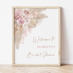 Elegant Blush Boho Pampas Bridal Shower Welcome Poster