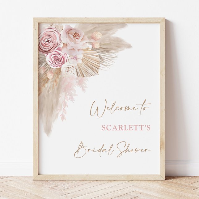Elegant Blush Boho Pampas Bridal Shower Welcome Poster (Creator Uploaded)