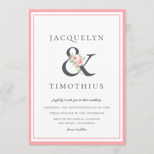 Elegant Blush Botanical Ampersand Wedding Invitation