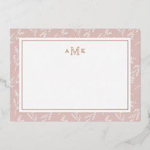 Elegant Blush Botanical Monogrammed Foil Note Card
