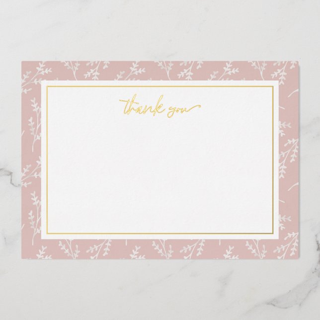 Elegant Blush Botanical Thank You Foil Note Card (Front)