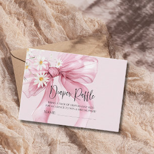Elegant Blush Bow Daisy Baby Shower Diaper Raffle Enclosure Card