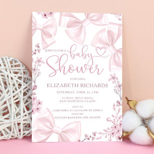 Elegant Blush Bow Theme Girl Baby Shower Invitation