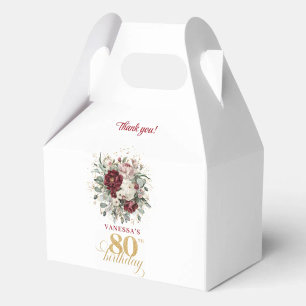 Elegant Blush Burgundy 80th Birthday Favour Box