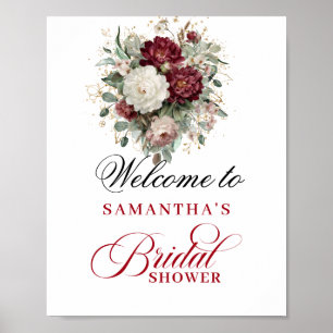 Elegant Blush Burgundy Bridal Shower Welcome Sign