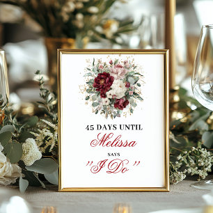 Elegant Blush Burgundy Countdown Sign Bridal Showe