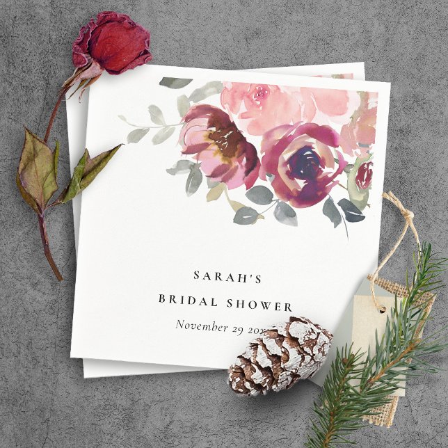 ELEGANT BLUSH BURGUNDY FLORAL BUNCH BRIDAL SHOWER NAPKIN (Creator Uploaded)