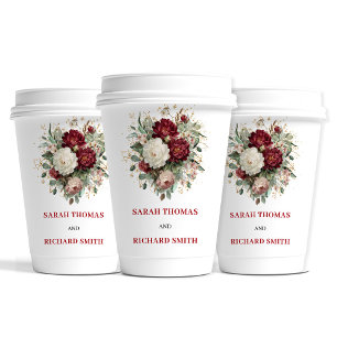 Elegant Blush Burgundy Floral Wedding Paper Cups