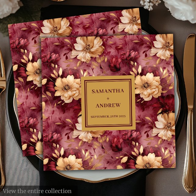 Elegant Blush Burgundy Gold Floral Wedding Napkins (Elegant Blush Burgundy Gold Floral Wedding Napkins)
