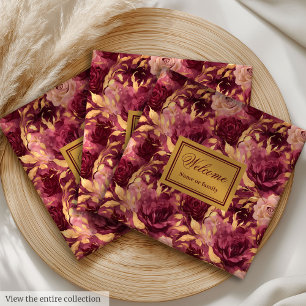 Elegant Blush Burgundy Gold Personalised Cloth  Napkin