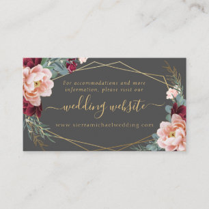 Elegant Blush Burgundy Grey Gold Wedding Website Enclosure Card
