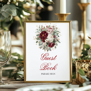 Elegant Blush Burgundy Guest Book Poster Sign