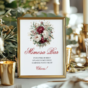 Elegant Blush Burgundy Mimosa Bar 8x10 Sign Gold