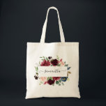Elegant Blush Burgundy Navy Floral Personalised Tote Bag<br><div class="desc">This tote bag features watercolor florals in blush,  burgundy & navy with lush greenery foliage,  paired with a swirly whimsical font,  that can be personalised with your name/custom text.</div>