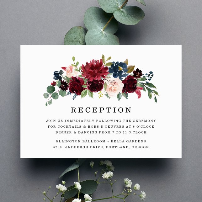 Elegant Blush Burgundy Navy Floral Reception Card (Creator Uploaded)