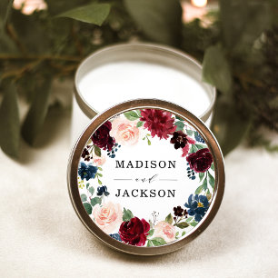 Elegant Blush Burgundy Navy Floral Wedding Classic Round Sticker