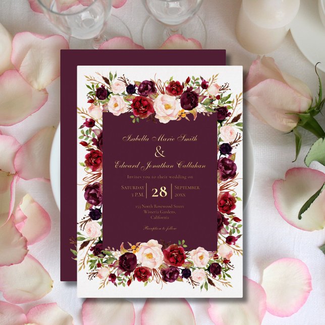 Elegant Blush & Burgundy Roses Floral Bouquet Gold (Creator Uploaded)