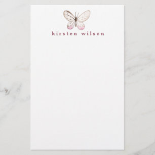 Elegant Blush Butterfly Personalised Stationary Stationery