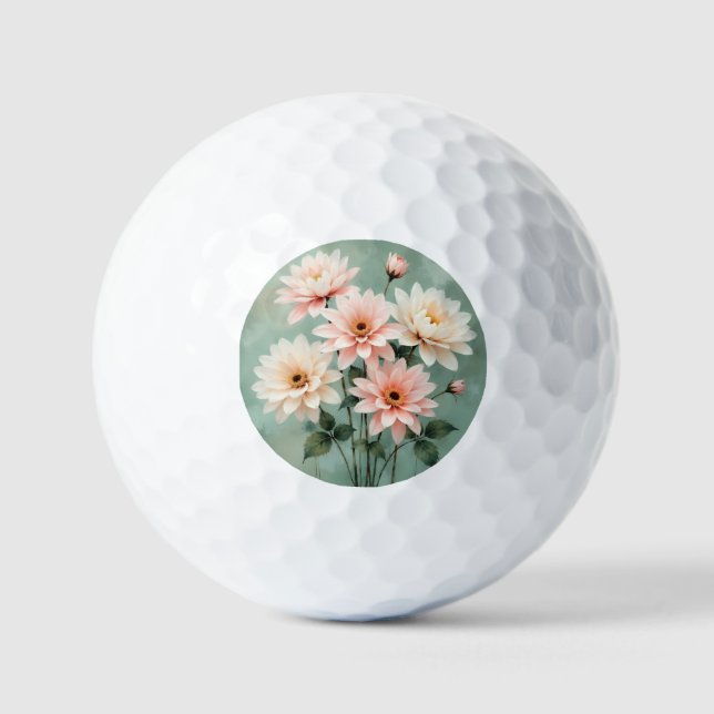Elegant Blush Chrysanthemum Art Golf Balls (Front)