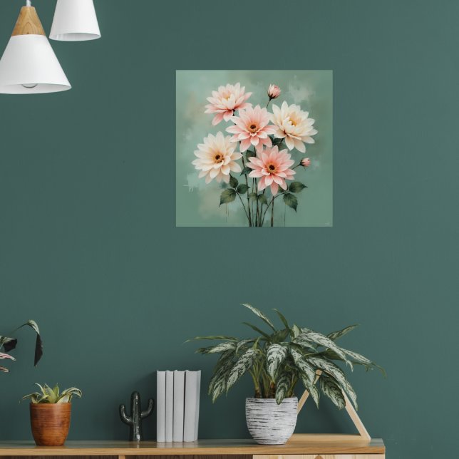 Elegant Blush Chrysanthemum Art Poster (Living Room 1)